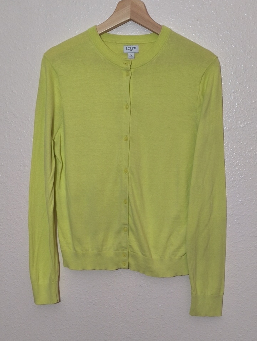J. Crew Lightweight Cotton Crewneck Cardigan - Lime Yelllow
